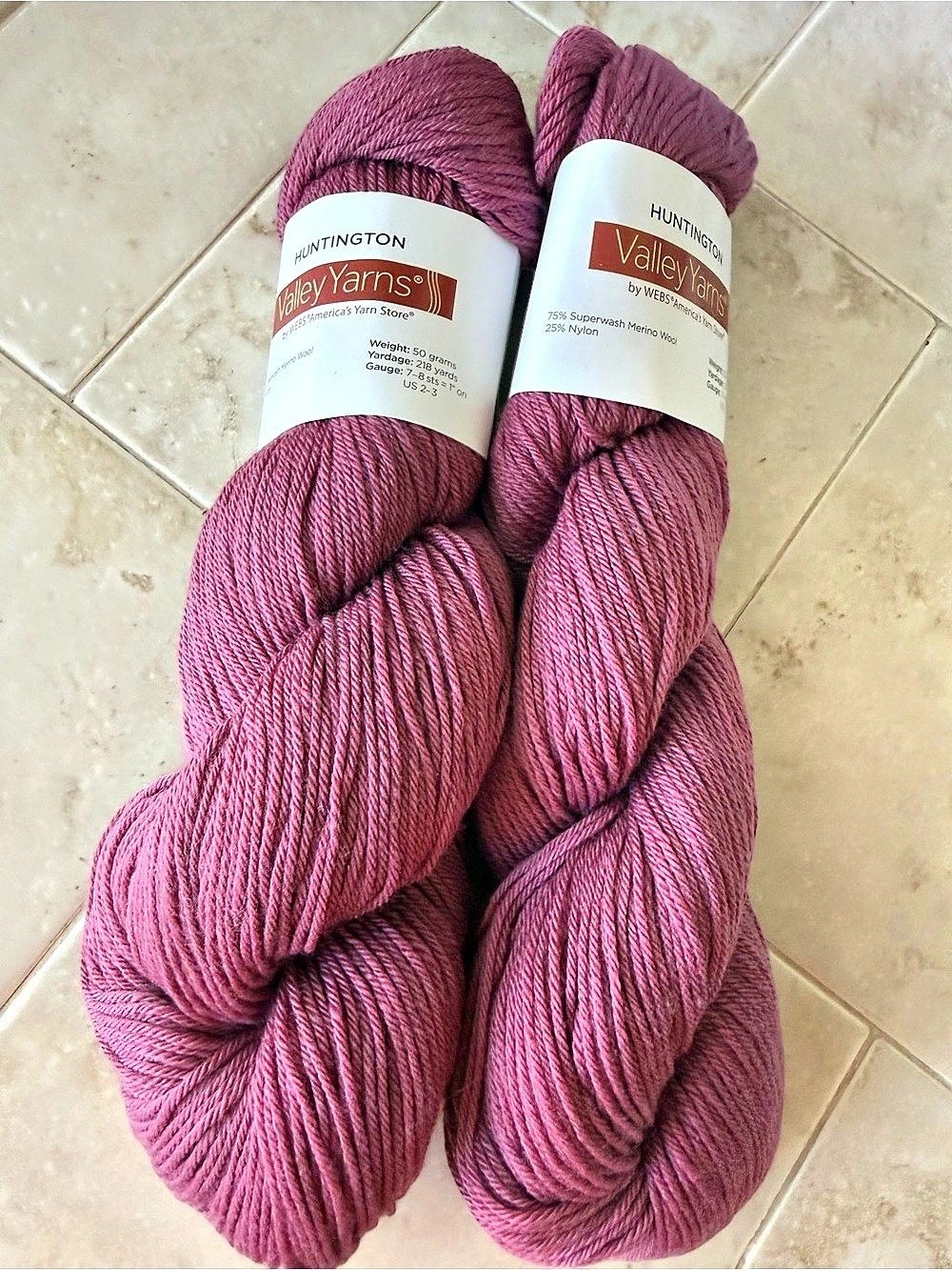 Valley Yarns Huntington Merino Wool Yarn 2 Hanks in Mauve NWT